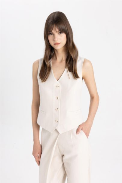 V-Neck Linen Blend Vest