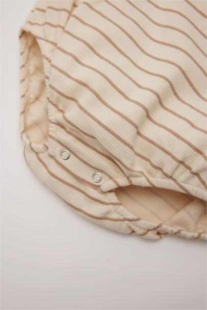 Polo Yaka Çizgili Waffle Kısa Kollu Çıtçıtlı Body Erkek Bebek Yenidoğan