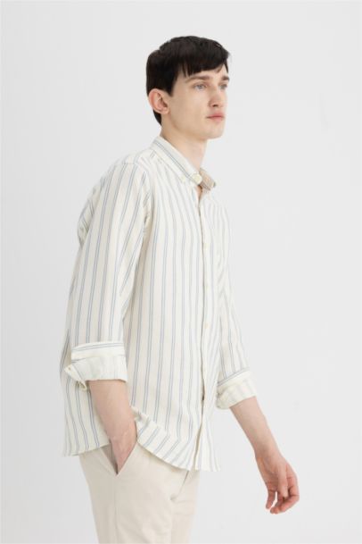 Chemise Coton Rayée coupe régulière à Manches Longues