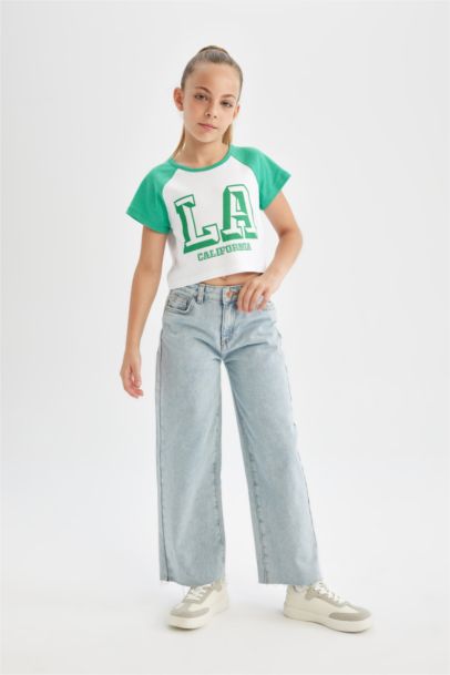 تيشيرت كروب بناتي مطبوع بياقة مستديرة