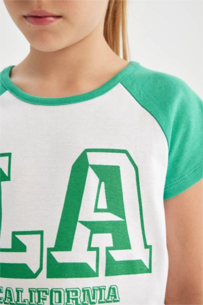 تيشيرت كروب بناتي مطبوع بياقة مستديرة