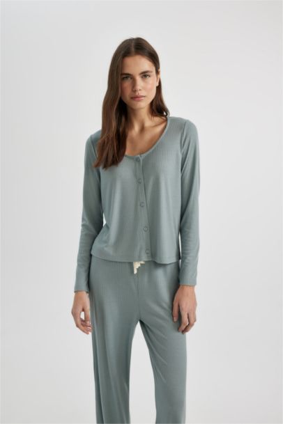 Top de Pyjama coupe régulière Casual à manches longues Col en V