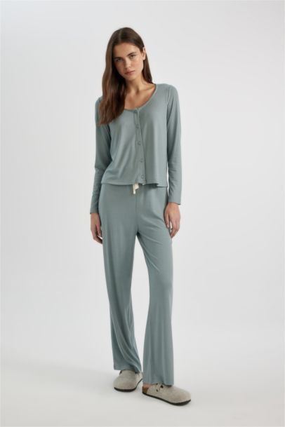 Top de Pyjama coupe régulière Casual à manches longues Col en V