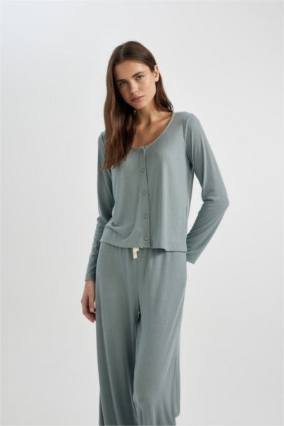 Top de Pyjama coupe régulière Casual à manches longues Col en V