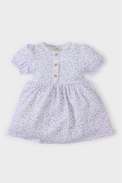 فستان فلورال بناتي قصة عادية نص ردن وياخة مربعة