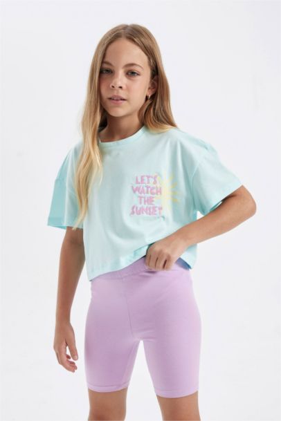 Girl Crew Neck Printed Crop T-Shirt