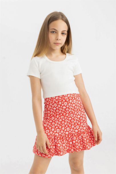 Girl Slim Fit Crew Neck Basic Ribbed T-Shirt