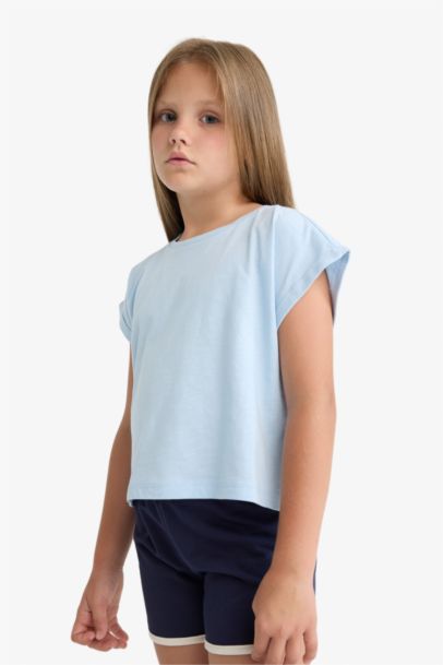 Girl Boxy Fit Crew Neck Basic Short Sleeve T-Shirt