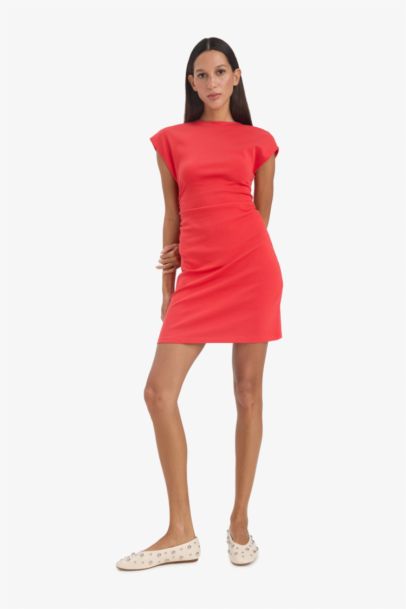 Bodycon Vücudu Saran Bisiklet Yaka Ribana Kolsuz Mini Yazlık Elbise