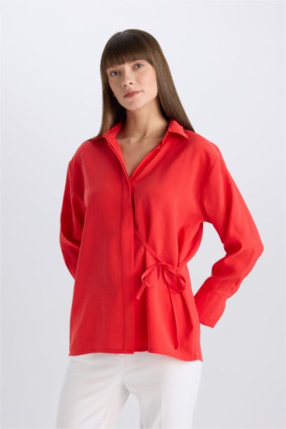 Oversize Fit Flap Collar Long Sleeve Shirt