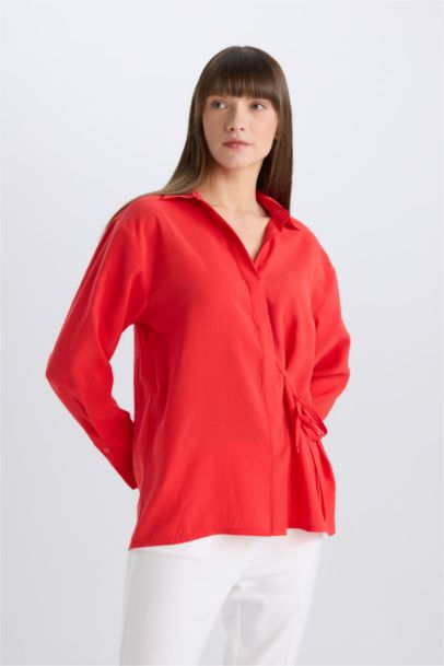 Oversize Fit Flap Collar Long Sleeve Shirt