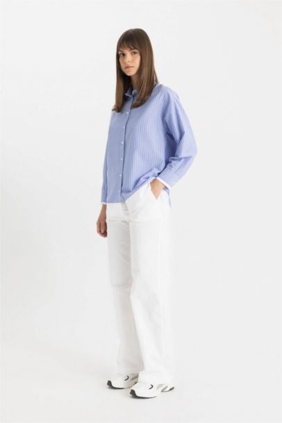 Wide Leg Geniş Bol Paça Cepli Beyaz Basic Düz Gabardin Pantolon