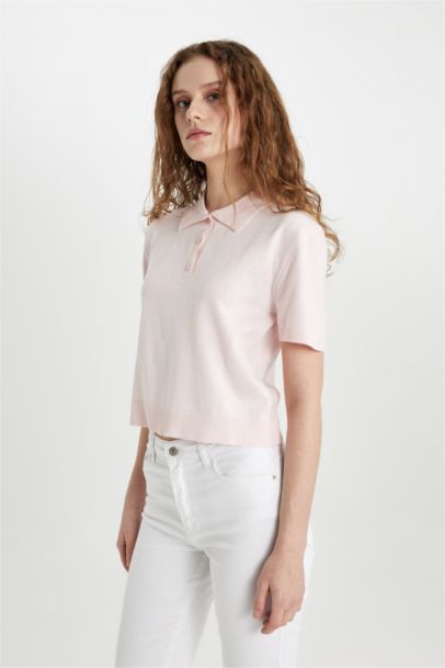 Regular Fit Polo Neck Short Sleeve Knitwear T-Shirt