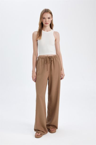 Wide Leg Normal Waist Standard Linen Blend Trousers