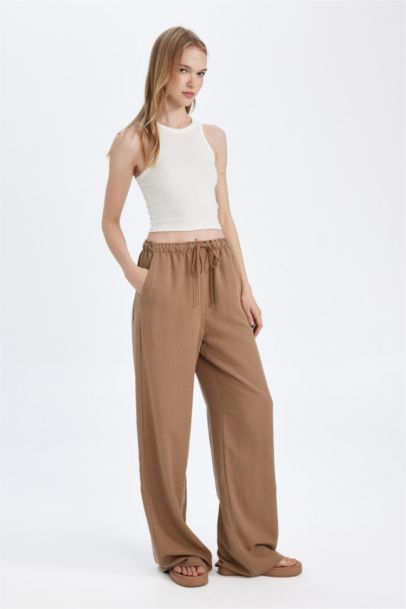 Wide Leg Normal Waist Standard Linen Blend Trousers