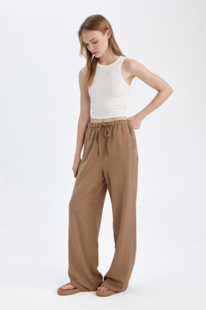 Wide Leg Normal Waist Standard Linen Blend Trousers