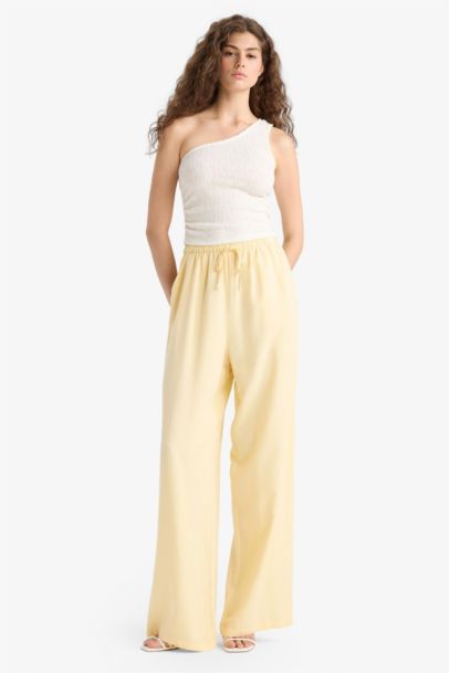 Linen Blend Normal Waist Basic Straight Wide Leg Trousers