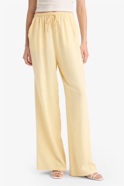 Linen Blend Normal Waist Basic Straight Wide Leg Trousers