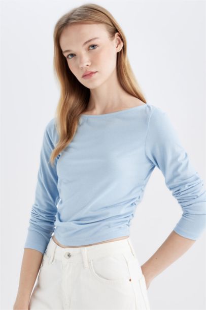 تيشيرت سامبل سادة كم طويل سليم فيت برقبة مستديرة