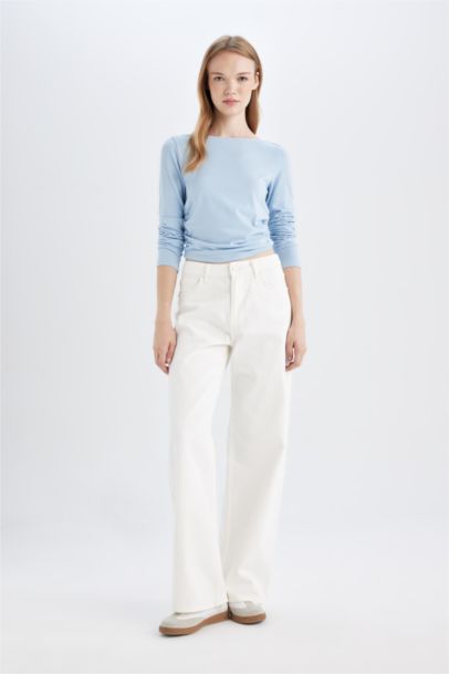 تيشيرت سامبل سادة كم طويل سليم فيت برقبة مستديرة