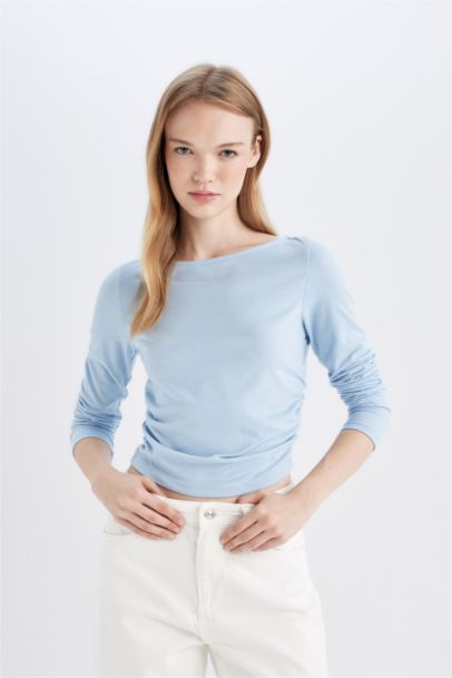 تيشيرت سامبل سادة كم طويل سليم فيت برقبة مستديرة