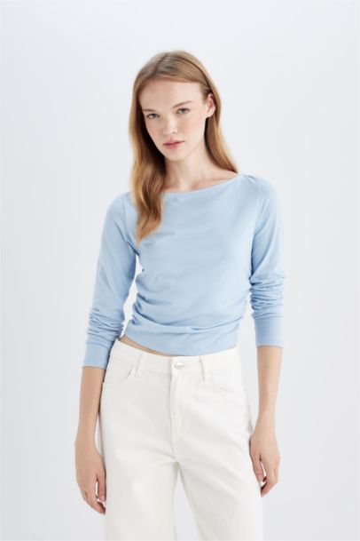 تيشيرت سامبل سادة كم طويل سليم فيت برقبة مستديرة