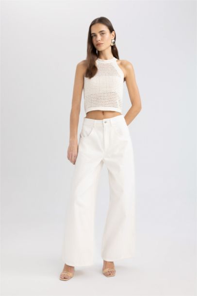 Halter Neck Openwork Knitwear Crop Top