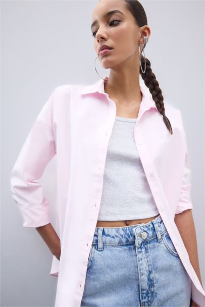 قميص ردن طويل أوكسفورد اوفر سايز بياقة قميص