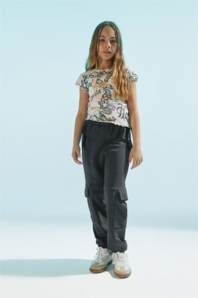 Crop top imprimé à manches courtes et col rond pour fille