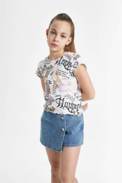 Crop top imprimé à manches courtes et col rond pour fille
