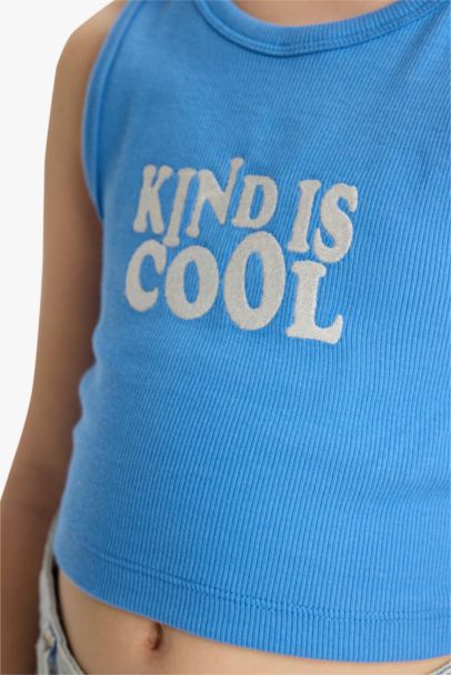 Girl Crew Neck Slogan Patterned Crop Top