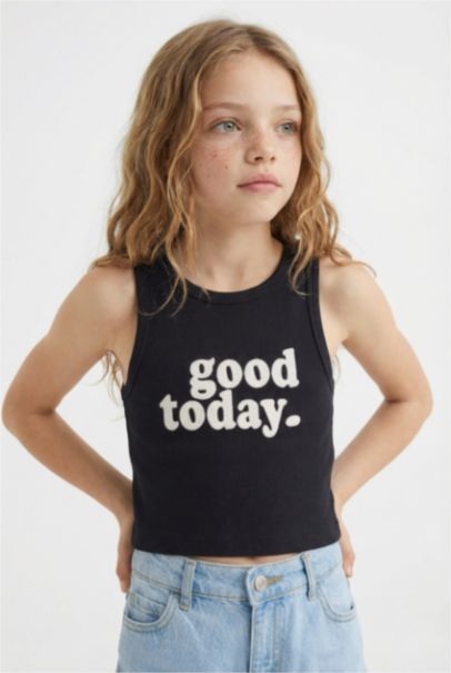 Girl Crew Neck Slogan Patterned Crop Top
