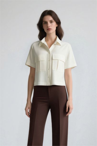 Tencel Short Sleeve Crop Shirt