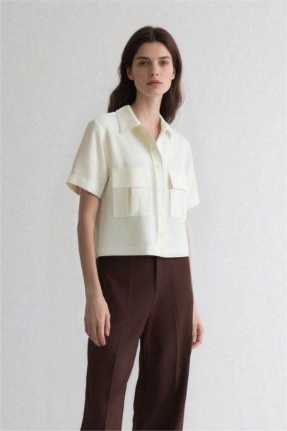 Tencel Short Sleeve Crop Shirt