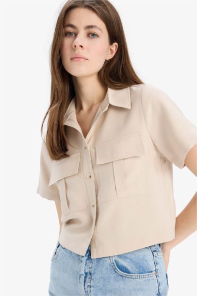 Crop Shirt Collar Sensual Short Sleeve Shirt