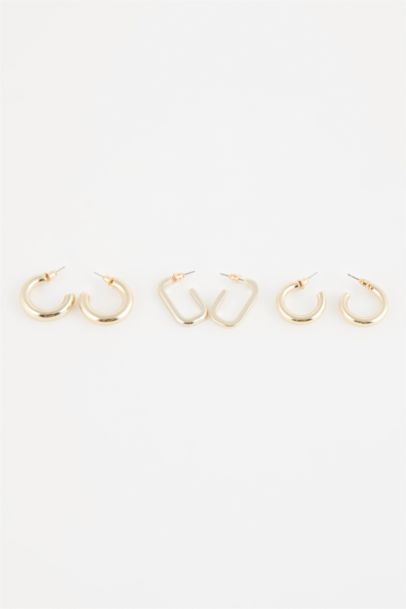 Woman 3 Piece Gold Hoop Earrings