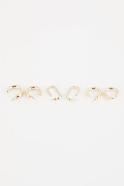 Woman 3 Piece Gold Hoop Earrings