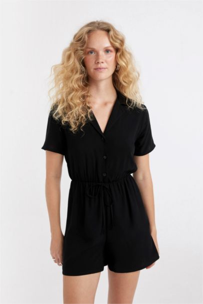 Shirt Collar Short Sleeve Jumpsuit