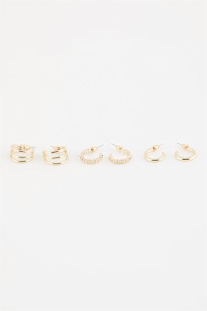 Woman 3 Piece Gold Hoop Earrings