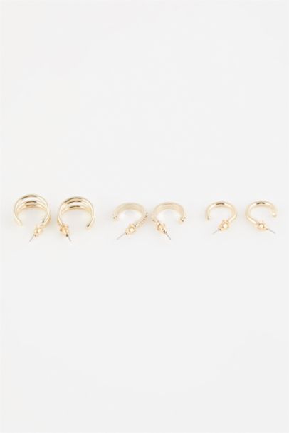 Woman 3 Piece Gold Hoop Earrings