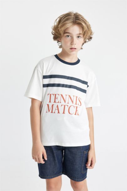 تيشيرت نص كم اولادي اوفر سايز برقبة مستديرة