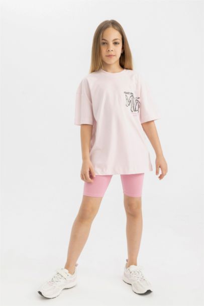 Girl Oversize Fit Printed Short Sleeve T-Shirt