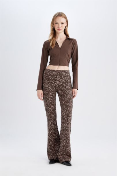 Fitted Shirt Collar Zippered Bengalin Crop Basic Blouse