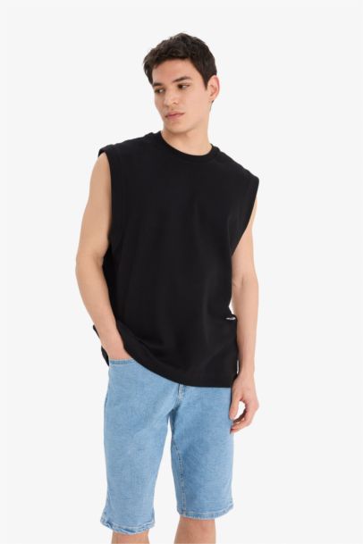 Cotton Boxy Fit Printed Crew Neck Tank Top