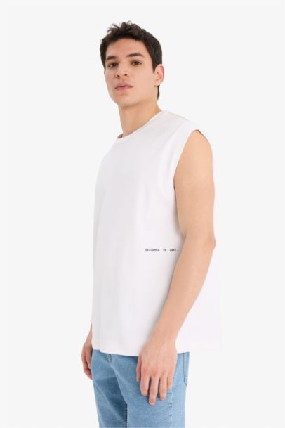 Boxy Fit Printed Crew Neck Heavy Fabric Tank Top