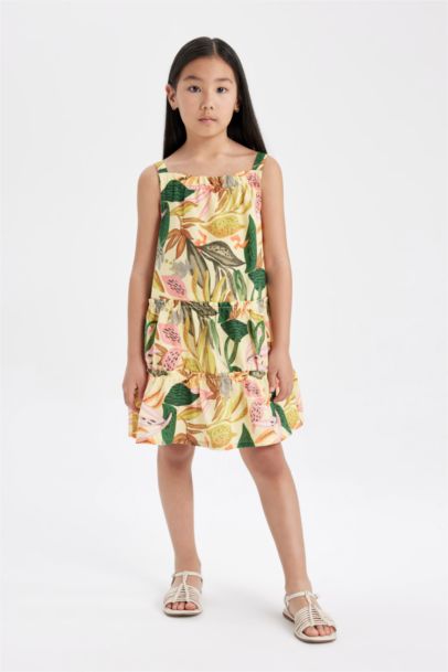 Girl Poplin Sleeveless Patterned Dress