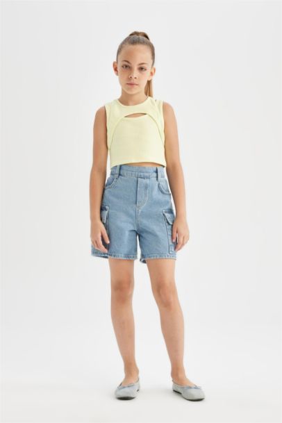 شورت جينز بناتي وايد ليج