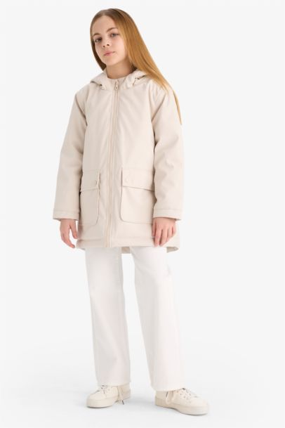 Su İtici Kapüşonlu Fermuarlı Yağmurluk Kız Çocuk