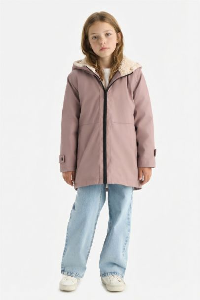 Su İtici Kapüşonlu Fermuarlı Yağmurluk Kız Çocuk