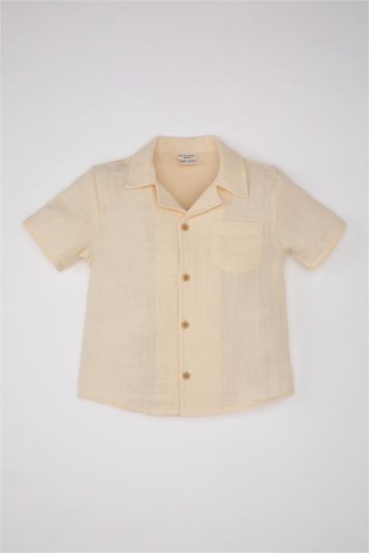 Baby Boy Open Collar Muslin Short Sleeve Shirt